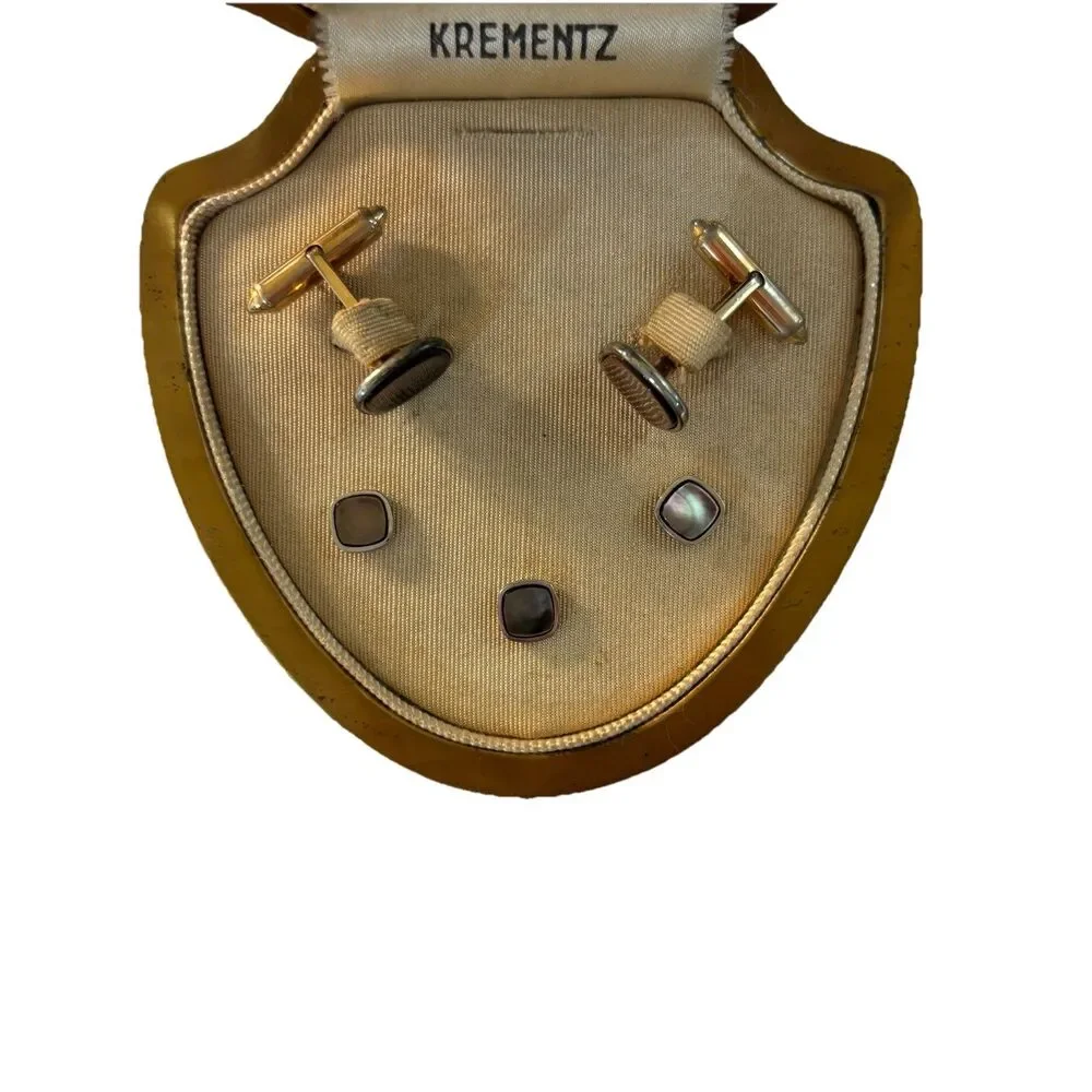 Vintage KREMENTZ Gold Filled Tuxedo Cufflink & Stud Set In Original Case